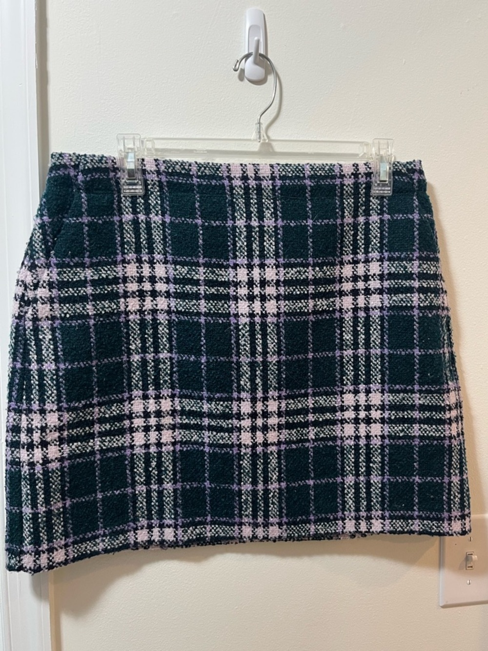 Loft 10 Petite Purple Green Plaid Tweed Mini Skirt